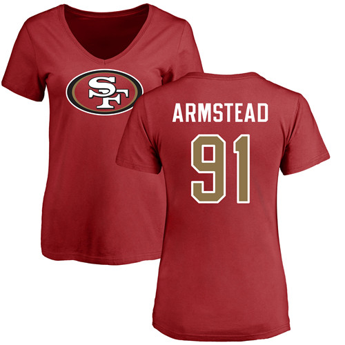 San Francisco 49ers Red Women Arik Armstead Name and Number Logo #91 NFL T Shirt->nfl t-shirts->Sports Accessory